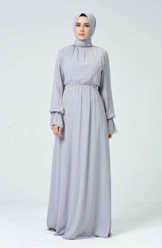 Gerafftes Chiffon Kleid 5063-02 Grau 5063-02