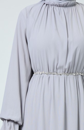 Gerafftes Chiffon Kleid 5063-02 Grau 5063-02