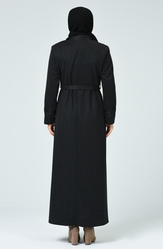 Big Size Belted Zippered Abaya Black 8215-01