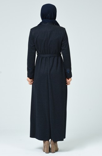 Big Size Belted Zippered Abaya Navy Blue 8215-02