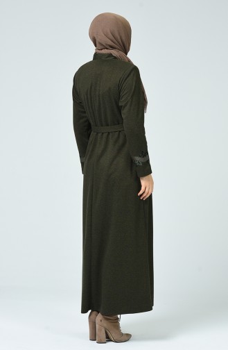 Big Size Belted Zippered Abaya Khaki 8215-04