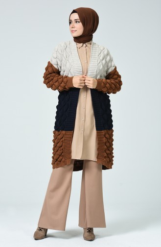 Tricot Domed Cardigan Beige Navy Blue 0940-06