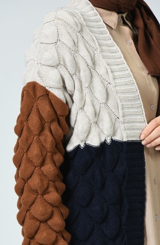 Tricot Domed Cardigan Beige Navy Blue 0940-06
