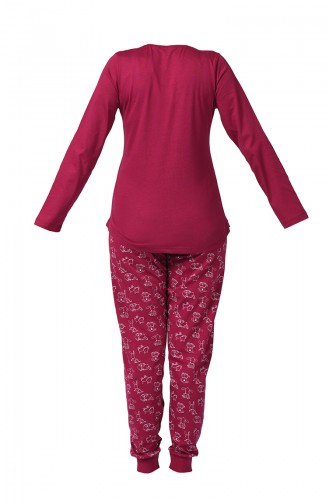 Bayan Uzun Kollu Pijama Takımı 903229-B Bordo