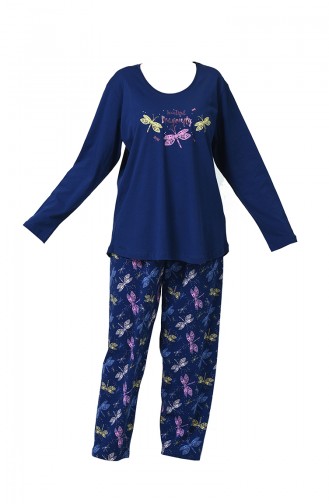 Ensemble Pyjama à Manches Longues Pour Femme Grande Taille 905106-A Bleu Marine 905106-A