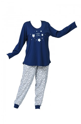 Ensemble Pyjama à Manches Longues Pour Femme Grande Taille 906025-B Bleu Marine 906025-B