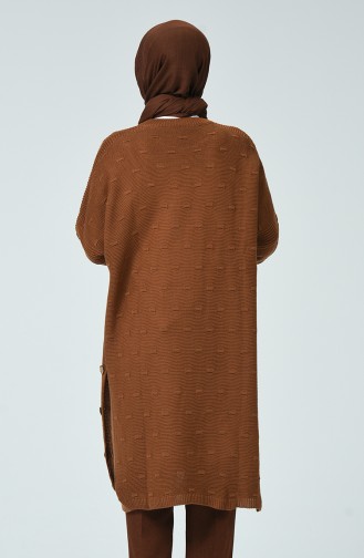 Tricot Button Detailed Poncho Brown tobacco 0944-02