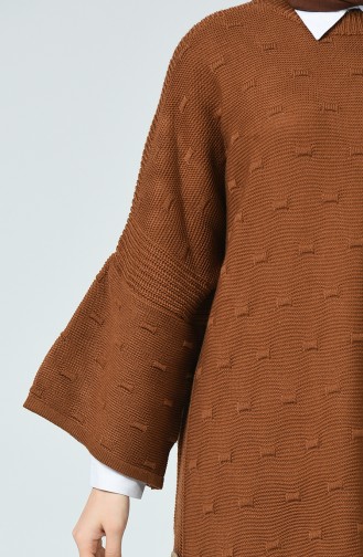 Tricot Button Detailed Poncho Brown tobacco 0944-02