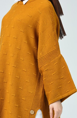 Tricot Button Detailed Poncho Mustard 0944-07