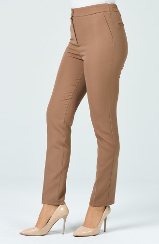 High waist Pants with Pockets 1738-02 Milk Coffee 1738-02