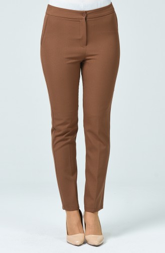  Pantalon Taille Haute Avec Poche 1738-03 Brun 1738-03