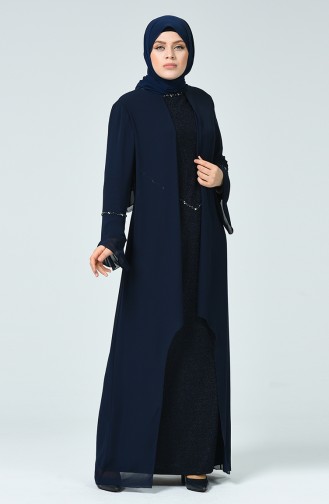 Navy Blue Hijab Evening Dress 6293-04