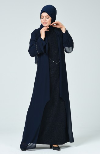 Navy Blue Hijab Evening Dress 6293-04