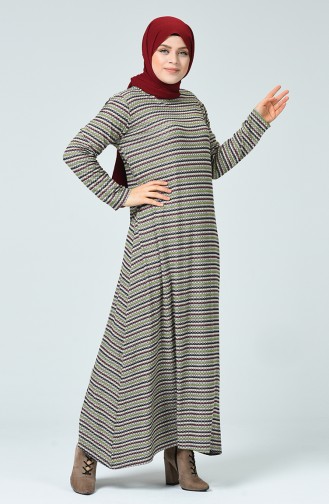 Big Size Patterned Dress Peanut Green 7964-01