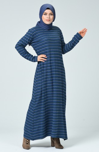 Big Size Patterned Dress Blue 7964-03