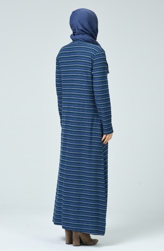 Big Size Patterned Dress Blue 7964-03