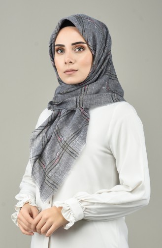 Desenli Flamlı Eşarp 2420-11 Koyu Gri 2420-11