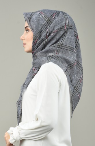 Desenli Flamlı Eşarp 2420-11 Koyu Gri 2420-11