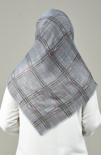 Desenli Flamlı Eşarp 2420-11 Koyu Gri 2420-11