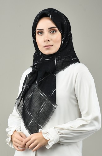 Desenli Flamlı Eşarp 2420-12 Siyah