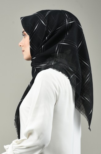 Desenli Flamlı Eşarp 2420-12 Siyah