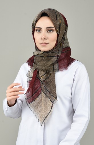 Desenli Flamlı Eşarp 2421-11 Bordo