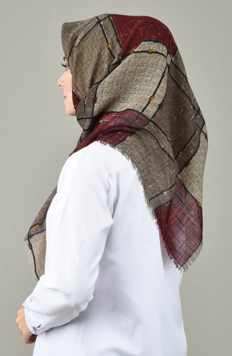 Desenli Flamlı Eşarp 2421-11 Bordo