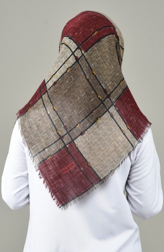 Desenli Flamlı Eşarp 2421-11 Bordo