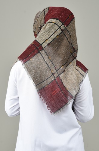 Desenli Flamlı Eşarp 2421-11 Bordo