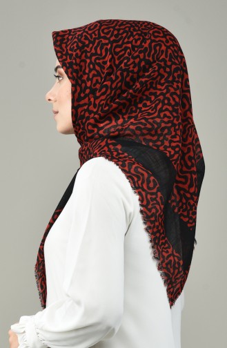 Desenli Flamlı Eşarp 2431-10 Siyah Kırmızı