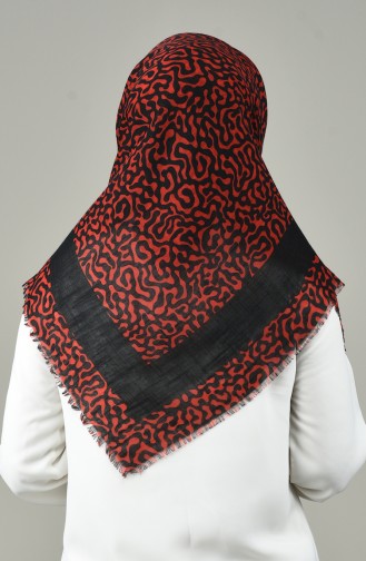 Desenli Flamlı Eşarp 2431-10 Siyah Kırmızı