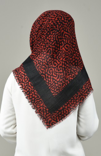 Desenli Flamlı Eşarp 2431-10 Siyah Kırmızı