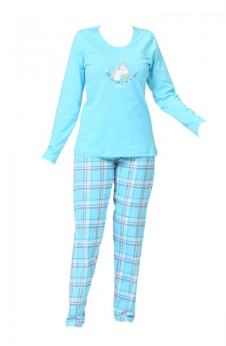 Bayan Uzun Kollu Pijama Takımı 903028-B Turkuaz