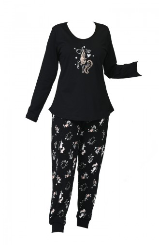 Bayan Uzun Kollu Pijama Takımı 903160-A Siyah