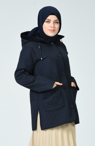 Big Size Diamond Patterned Quilted Coat Navy Blue 0824-01