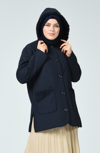 Big Size Diamond Patterned Quilted Coat Navy Blue 0824-01
