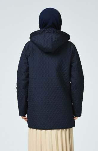 Big Size Diamond Patterned Quilted Coat Navy Blue 0824-01