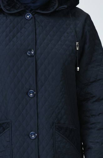 Big Size Diamond Patterned Quilted Coat Navy Blue 0824-01