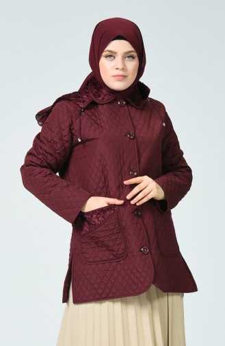 Big Size Diamond Patterned Quilted Coat Bordeaux 0824-02