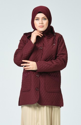 Big Size Diamond Patterned Quilted Coat Bordeaux 0824-02