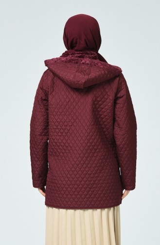 Big Size Diamond Patterned Quilted Coat Bordeaux 0824-02