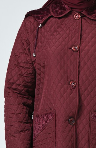 Big Size Diamond Patterned Quilted Coat Bordeaux 0824-02