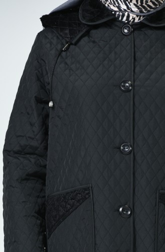 Big Size Diamond Patterned Quilted Coat Black 0824-03