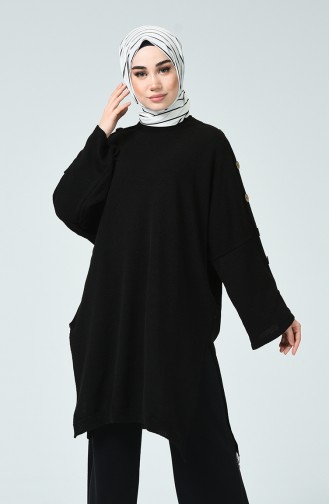 Half Sleeve Tricot Poncho Black 0942-03