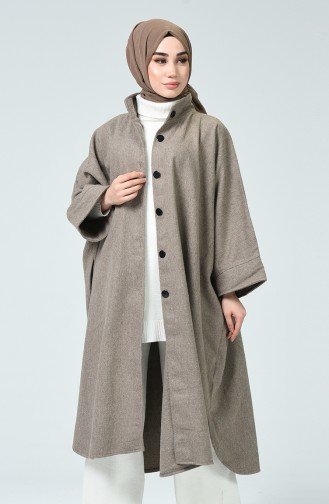 Buttoned Long Poncho Mink 8001-01