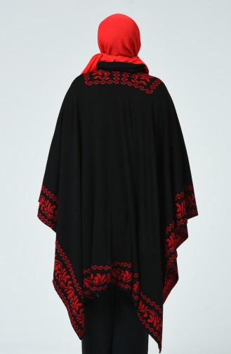 Tricot Patterned Poncho Red Black 1010E-03
