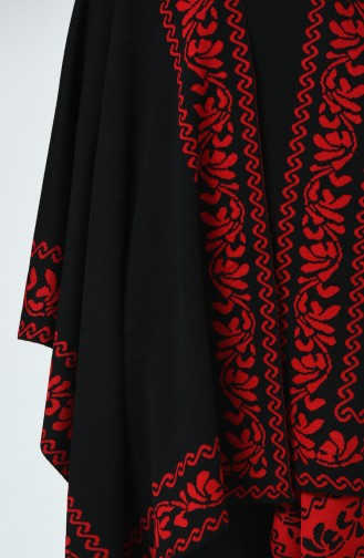 Tricot Patterned Poncho Red Black 1010E-03
