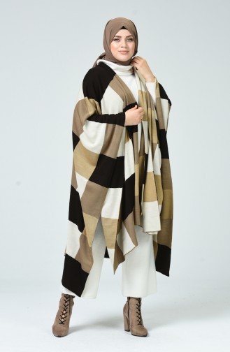Tricot Patterned Poncho Mink Brown 1010F-03