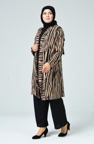 Big Size Leopard Striped Set of 3 Camel Black 1432A-01