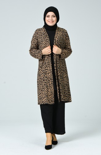 Big Size Leopard Patterned Set of 3 Camel Black 1432-02
